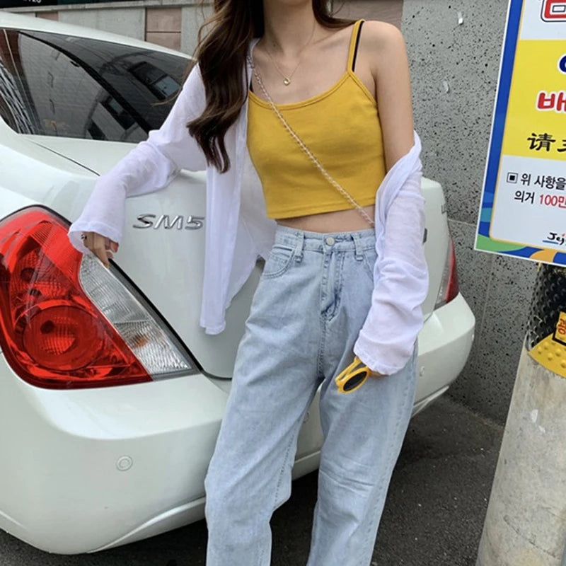 1PCS Women Sexy Solid Camis Crop Top Casual Tank Tops Vest Club High Street Sleeveless Streetwear