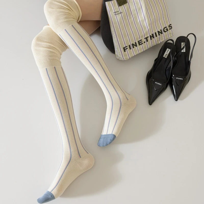 Striped Knee-High Stockings — Soft Skin-Friendly Fashion Socks