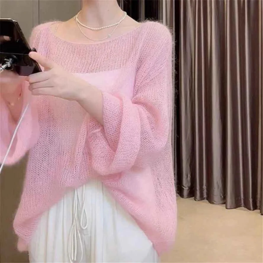 Korean Style Office Basic 2023 Pullovers Women Solid Summer Hollow Out Thin Fashion Loose Sun-proof Casual Cozy Popular Tops