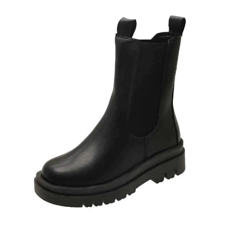 Sooty British-style women's boots 2025 autumn-winter new style fashionable and versatile round-toe short boots with thick soles