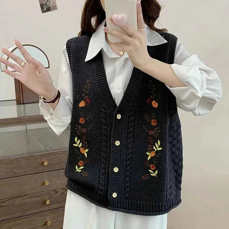 Spring Autumn 2024 Chinese Style Fashion Women's Knitted Cardigan Sweater Vest Sleeveless Age Reduction Ladies Waistcoat Jacket