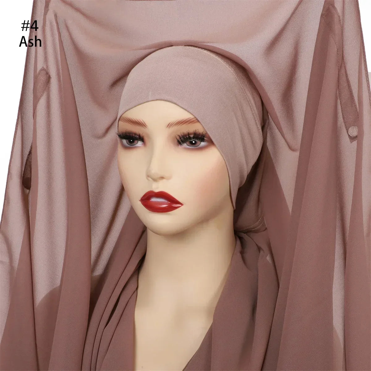 Newest Instant Chiffon Hijab with Magnetic Buckle Solid Color Woman Muslim Hijab Scarf Islamic Turban Fashion Headband Shawls