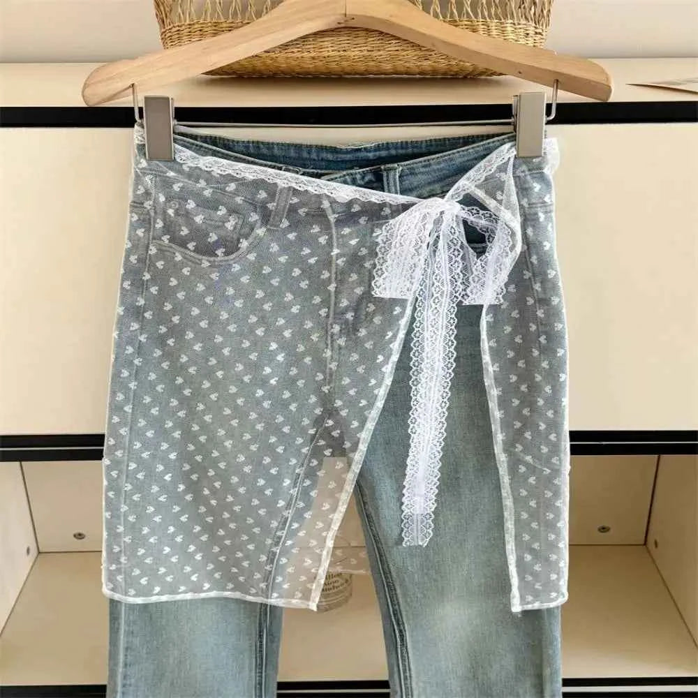 Korean Fashion Floral Skirt Spring Summer Korean Version Unique Lace Layered Gauze Skirt with Tie Up Spicy Girl Apron Streetwear