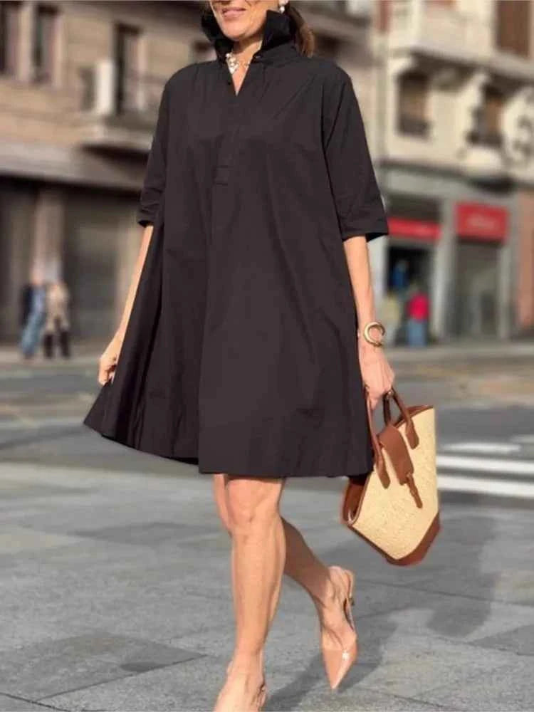 Women's Casual And Elegant Cotton And Linen Dress New Summer Fashion Elegant Short Sleeve White Loose Beach Party Dresses Robe