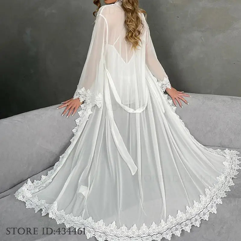 Ice Silk Lace Nightgown & Robe Set — Sexy Suspender Sleepwear