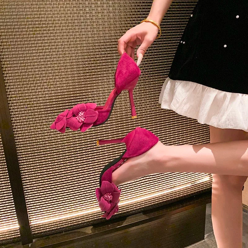 Flower Heels 2026 New Sexy and Versatile French Pointed Toe Stiletto Single Shoes