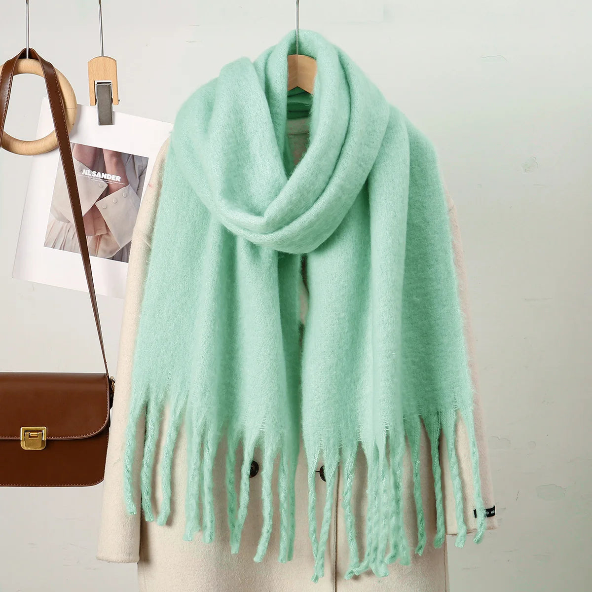 Winter Scarf for Women Cashmere Warm Solid Pashmina Blanket Wraps Female Thick Soft Tassel Shawl Long Poncho Echarpe 245*40cm