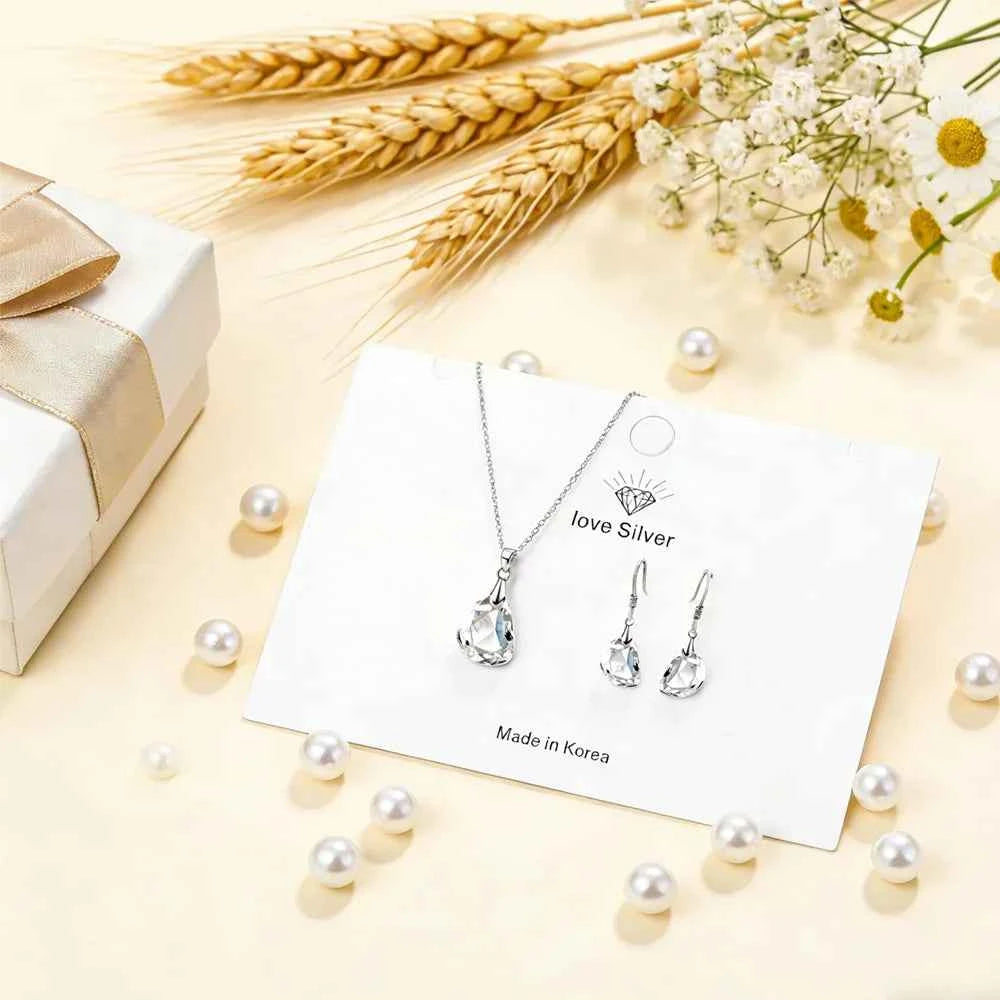 One Jewely Sets White Crystal Wedding Engagement 925 Sterling Silver Earring Pendant Necklace Women Party Gift