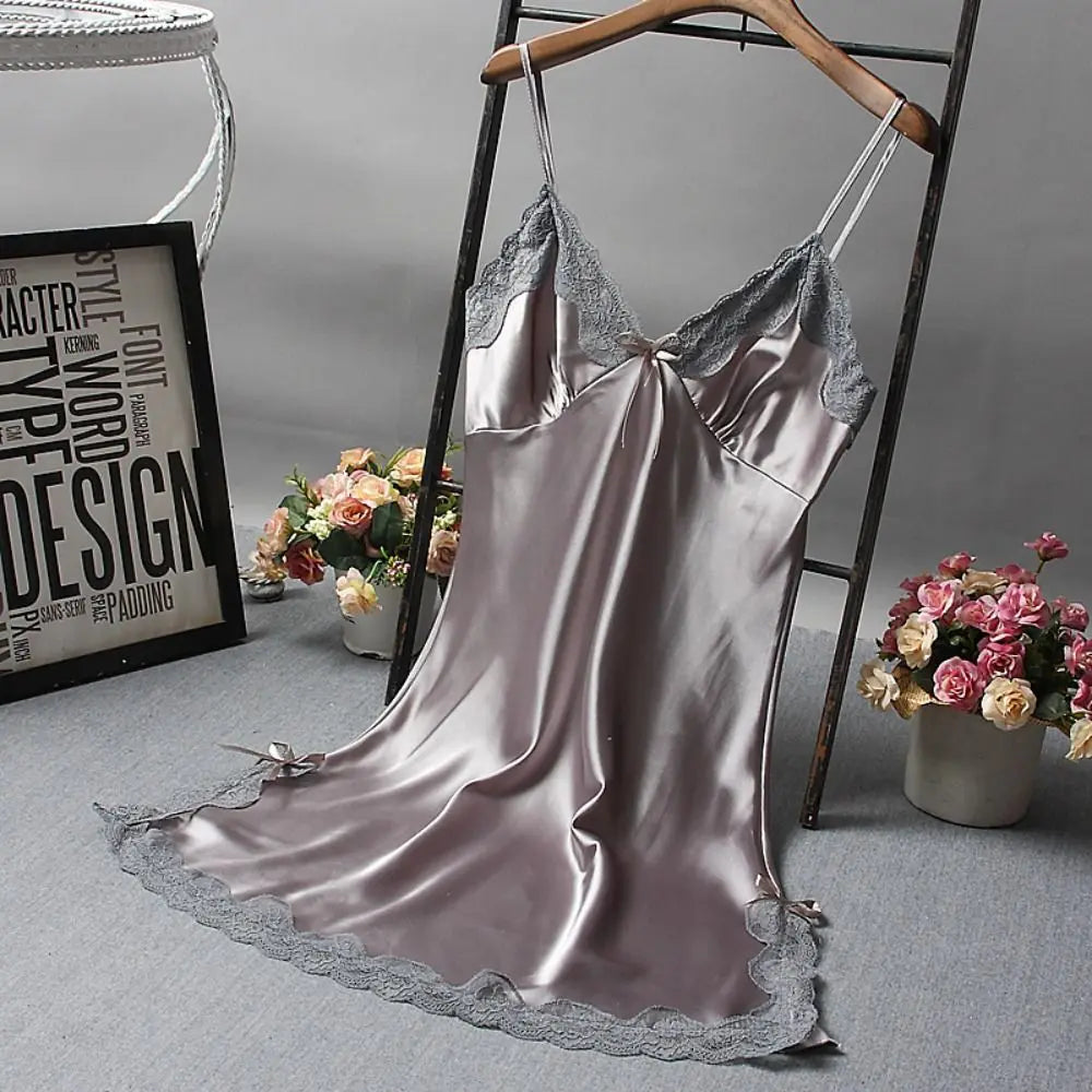 Cute Lace Camisola Patchwork Women's Nightgowns Lingerie Nighty Bowknots Nightwear Women