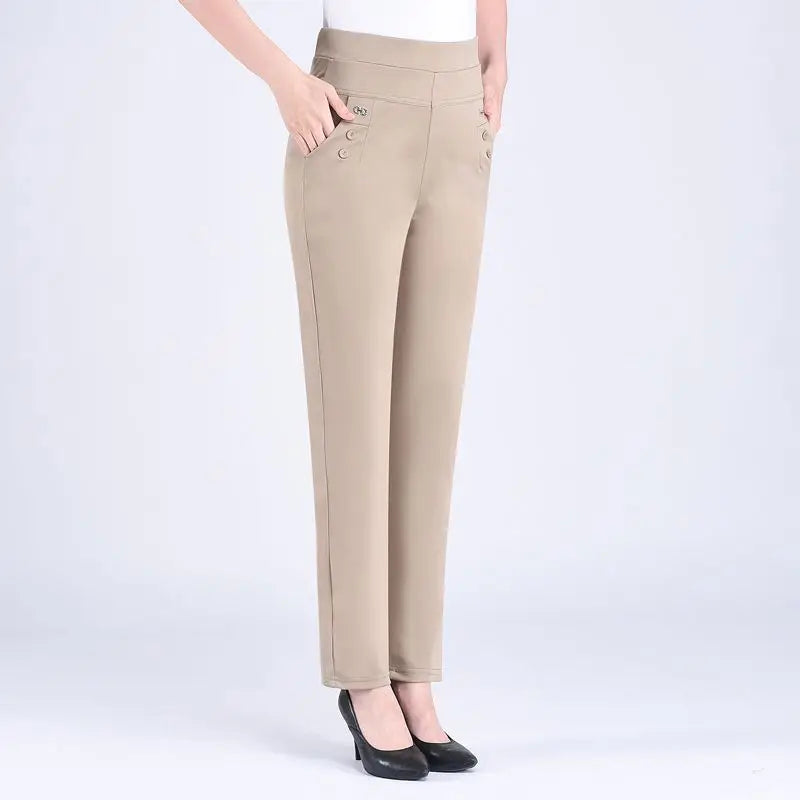 2024 Women Spring Summer Women New Middle-aged Thin Pants Female Elastic Waist Casual Pant Ladies Long Straight Trousers Y781