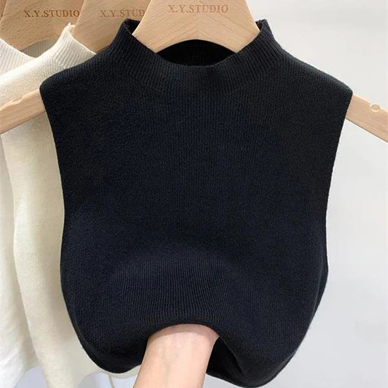 1PC Fashion Half Turtleneck Knitted Tank Top Summer Women Casual Solid Color Sleeveless Vest