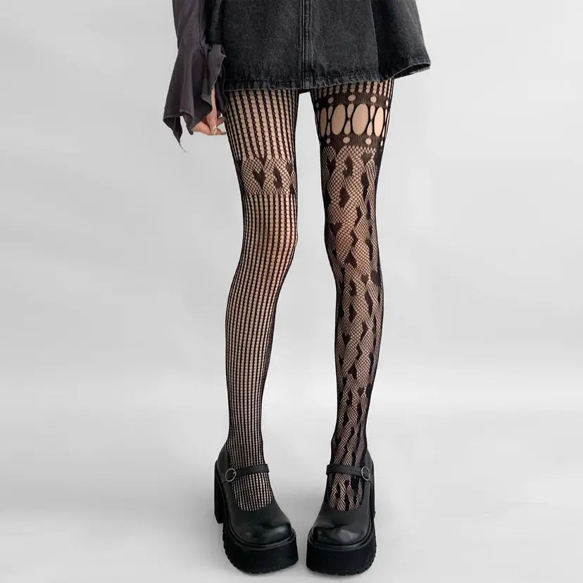 Pantyhose Women Heart Hollow Out Lace Mesh Fishnet Stockings Women Tights Lingerie Sexy Slim Y2k Body Stockings Pantyhose Tights