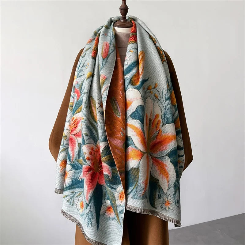 Luxury Winter Cashmere Scarf Women 2024 Design Warm Pashmina Blanket Poncho Scarves Female Shawl Wraps Thick Foulard Bufanda
