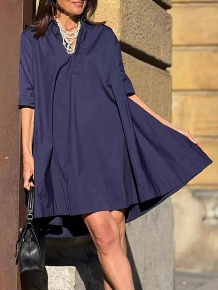 Women's Casual And Elegant Cotton And Linen Dress New Summer Fashion Elegant Short Sleeve White Loose Beach Party Dresses Robe
