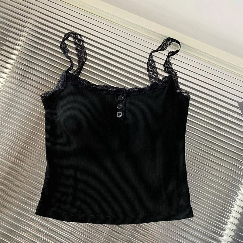 Women Summer 2025 Lace Fashion Tank Top Female Korean Style V Neck Sleeveless Sexy Blouse Cropped Knitwear