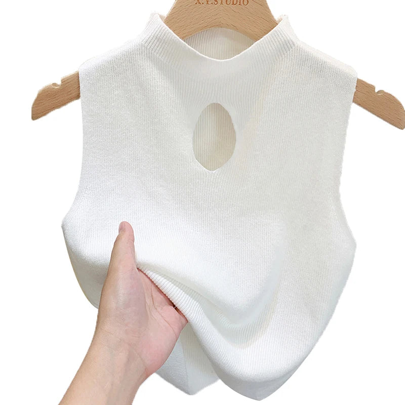 1PC Fashion Half Turtleneck Knitted Tank Top Summer Women Casual Solid Color Sleeveless Vest