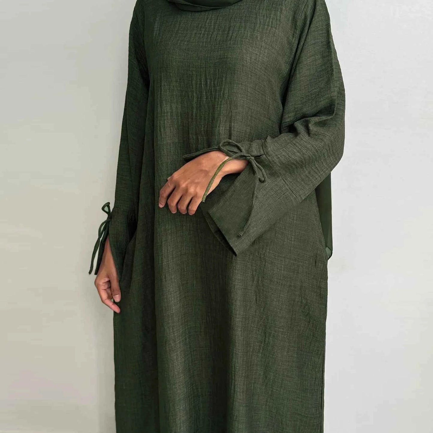 Extra-Loose-Fit Closed Abaya Dress, Drop Shoulder Slit Cuff A-Line Muslim Women Dress, Ramadan Eid Dubai Hijabi Islamic Clothing