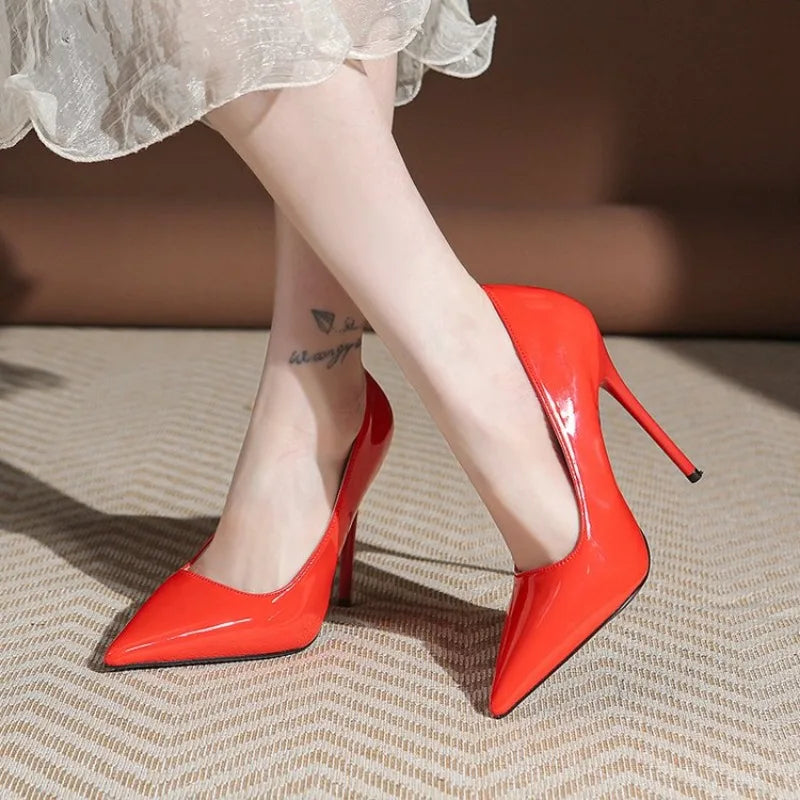 Heels for Women 2026 Trend Leather Luxury Red White High Heels 12cm Pointed Toe Stiletto Pumps Elegant Sexy Party Wedding Shoes