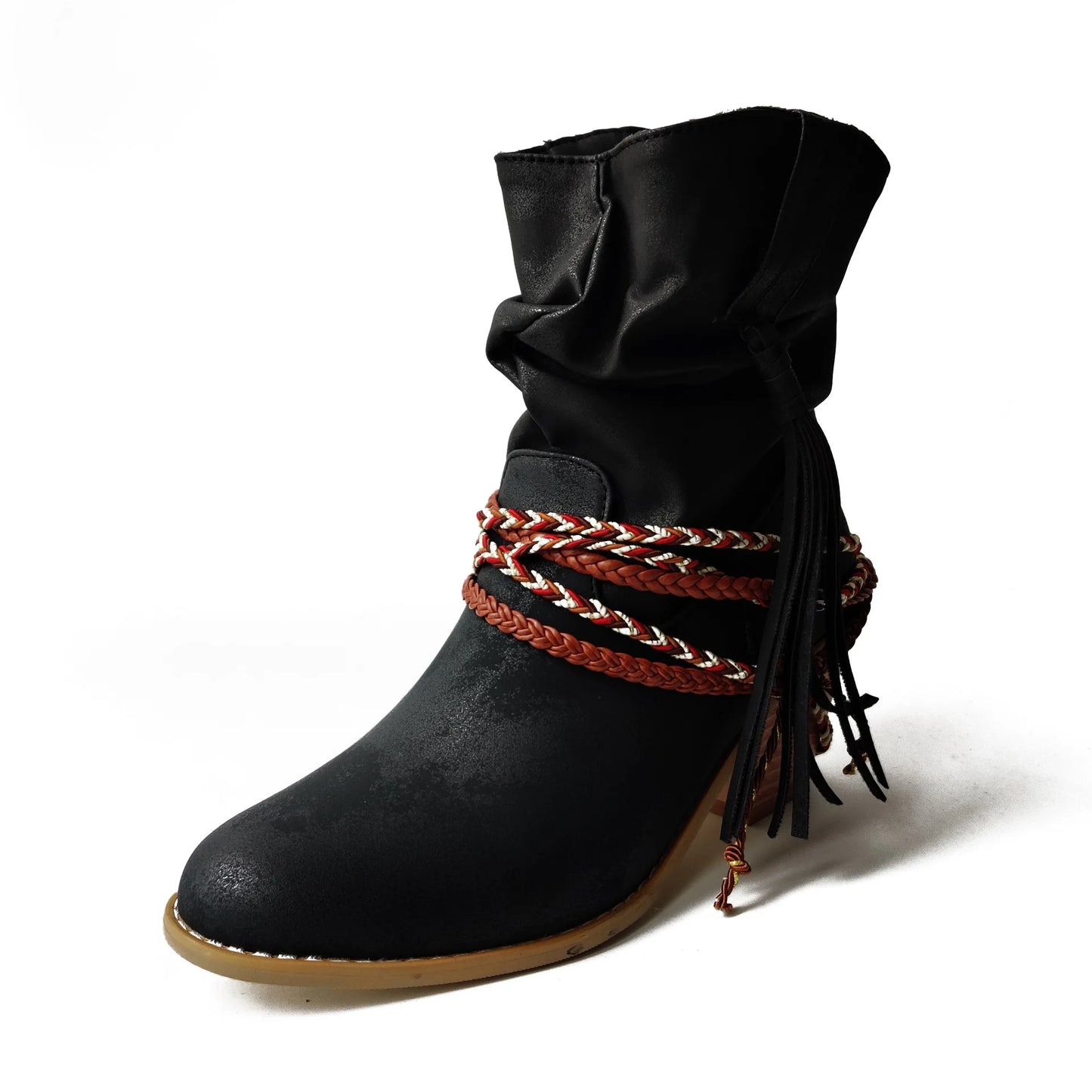 2026 Women's Brown Western Boots Autumn and Winter High Heels Short Boots Retro Pointed Toe Chunky Heels Ankel Boots for Women