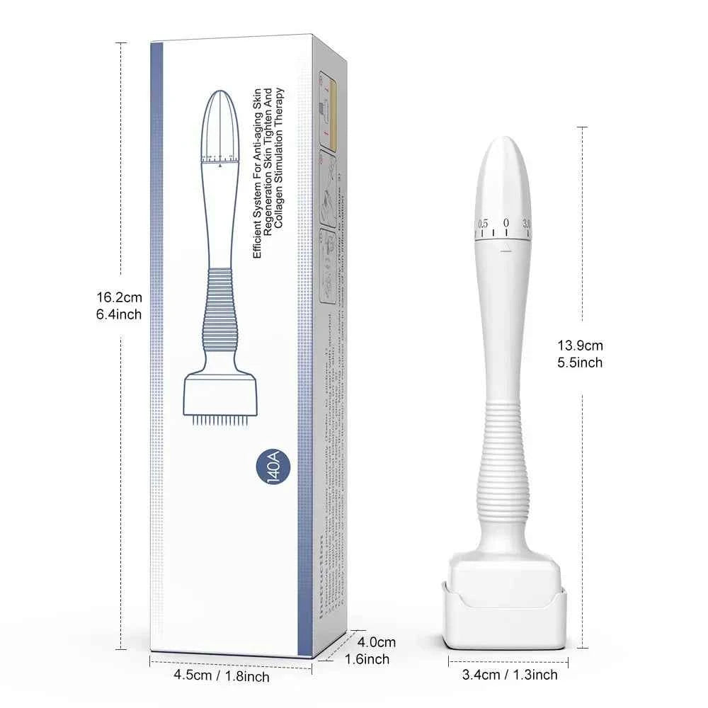 140A Derma Stamp Microneedling Face Roller Massager Adjustable Titanium Needle Length Skincare Beard Growth Scalp Hair