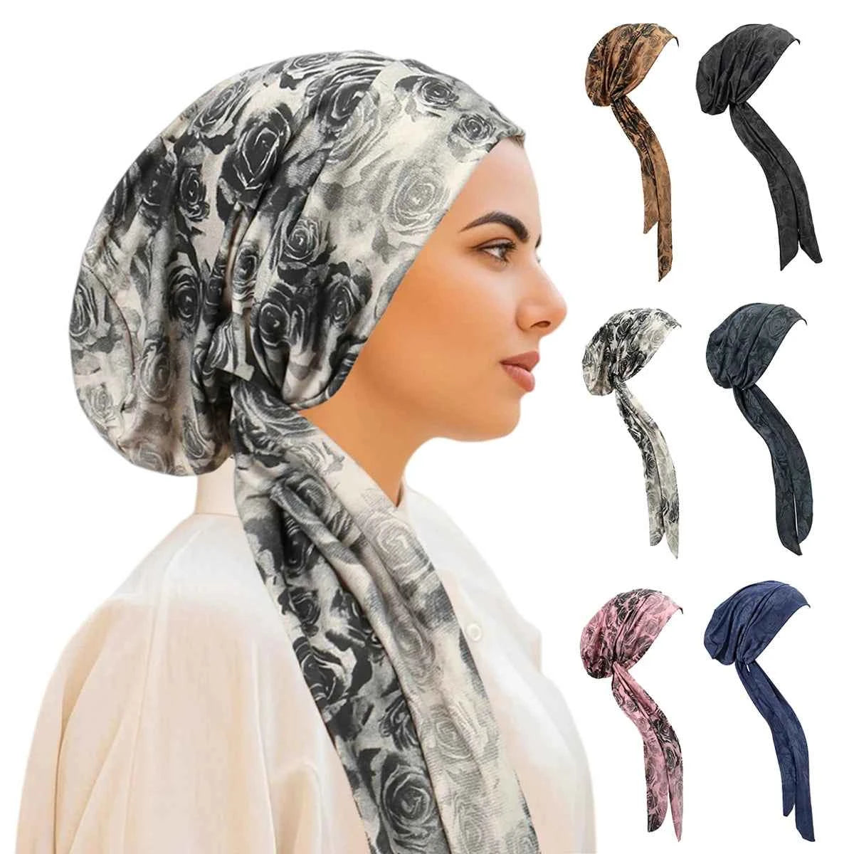 Trendy Print Women Hijabs Head Scarf Hijab Chemo Cap Turban Pre-Tied Headwear Bandana Cancer Hair Loss Headscarf Head Wrap