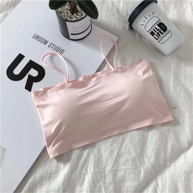 Summer Crop Top Women Seamless Square Collar Wide Straps Tank Top Knitted Striped Camisole Solid Corset Top Female