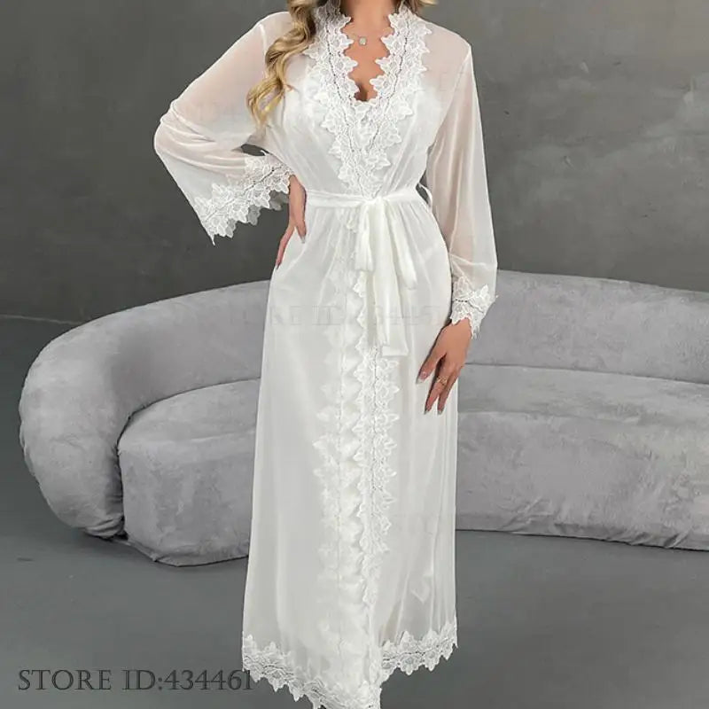 Ice Silk Lace Nightgown & Robe Set — Sexy Suspender Sleepwear