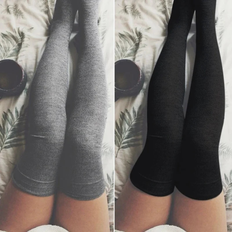Lolita Over-Knee Stockings — Solid Color Warm Thigh High Socks