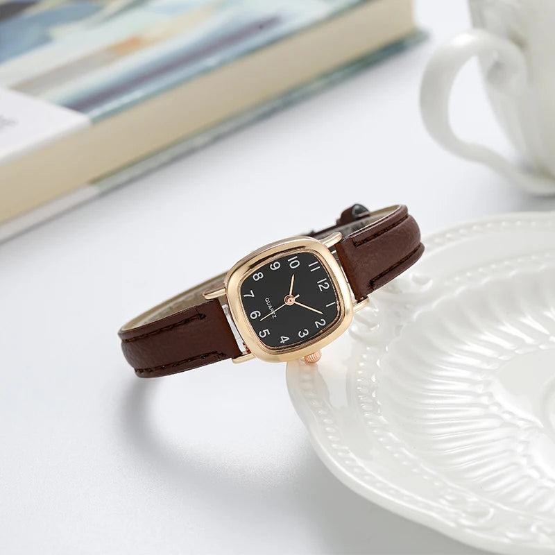 Women's Watch Fashion Small Arabic Quartz Watches Leather Band Wristwatches