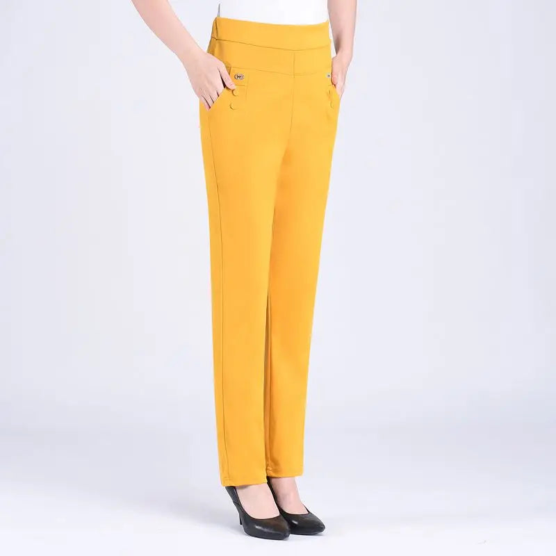 2024 Women Spring Summer Women New Middle-aged Thin Pants Female Elastic Waist Casual Pant Ladies Long Straight Trousers Y781