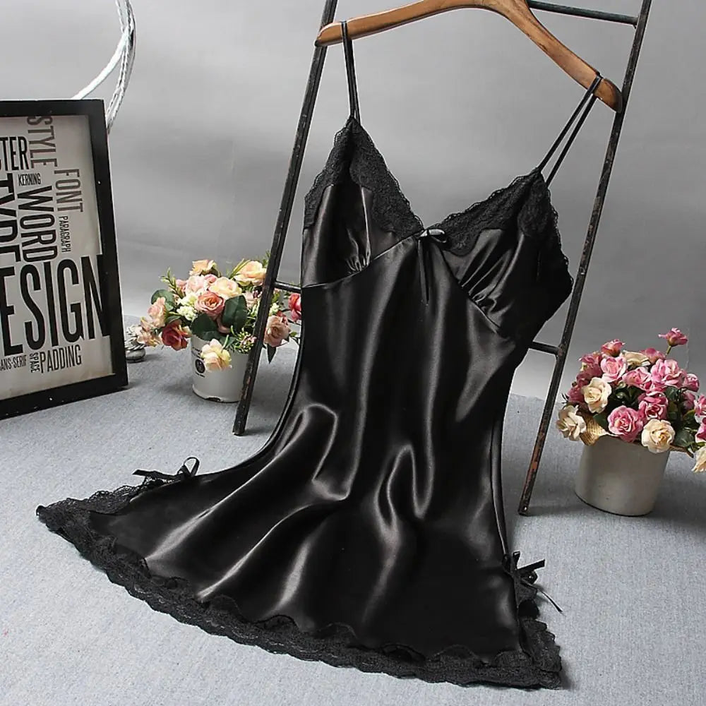 Cute Lace Camisola Patchwork Women's Nightgowns Lingerie Nighty Bowknots Nightwear Women