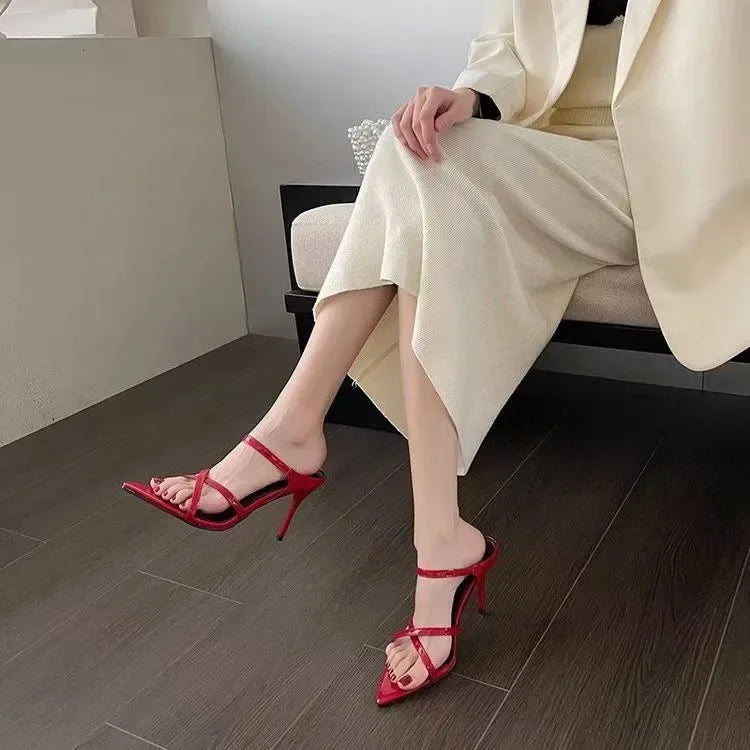 Super high heel non-tiring feet high heels women's summer new sexy pointed toe open-toe one-strap non-slip stiletto sandals