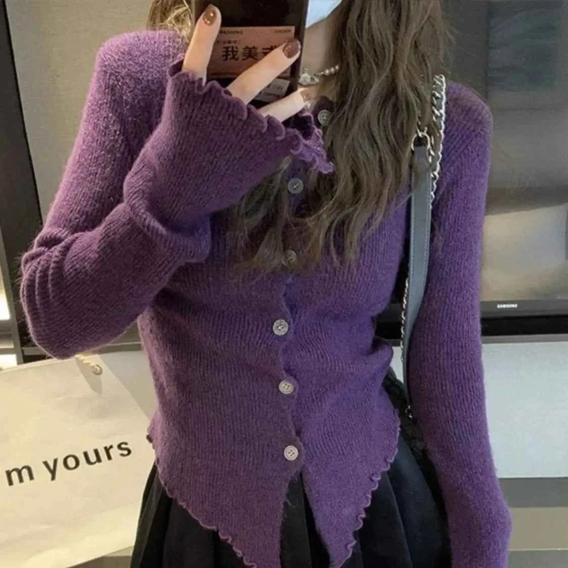 Irregular Knitting Cardigan Women Spring Autumn Flare Sleeve Ruched Solid Sweaters Design Flattering Waist Simple Commuting Chic