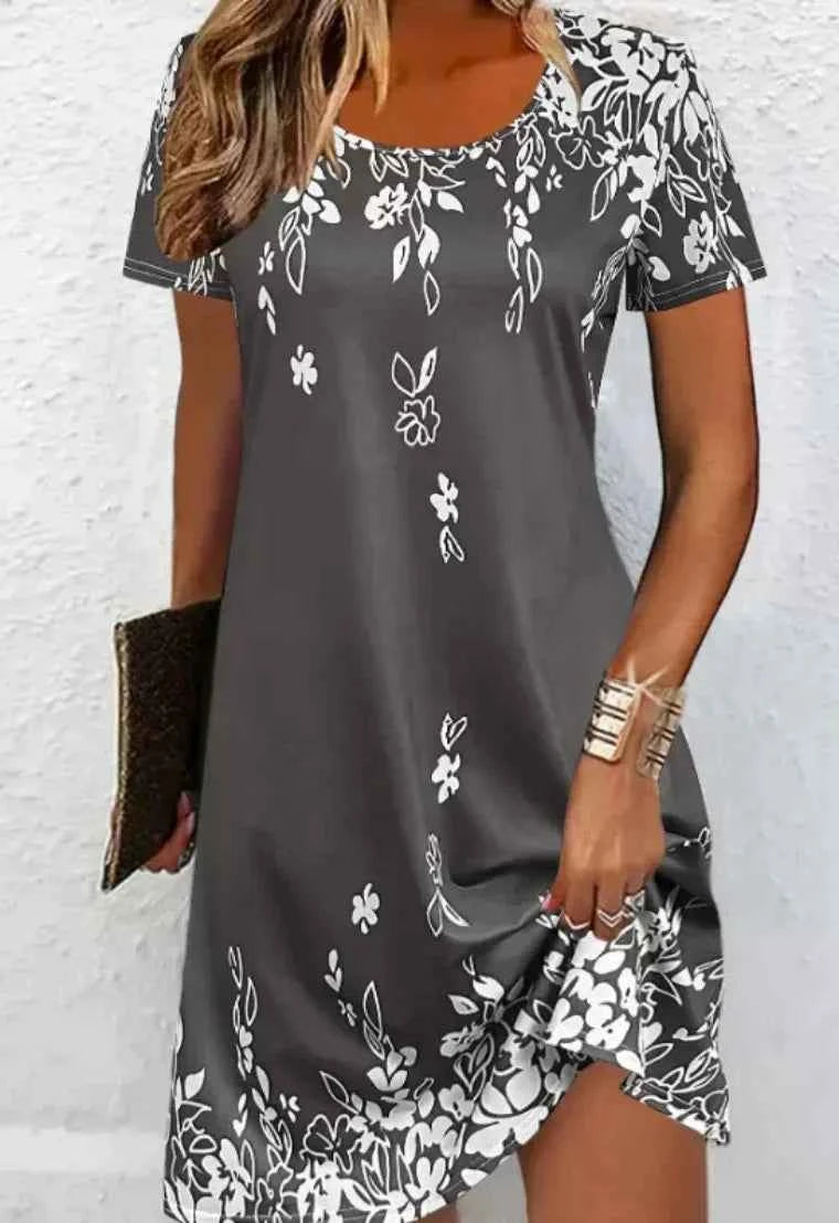 Elegant Floral Pattern Women Mini Dresses Summer Short Sleeve Street 3d Flower Printed Ladies Dress 3XL Plus Size Casual Dress