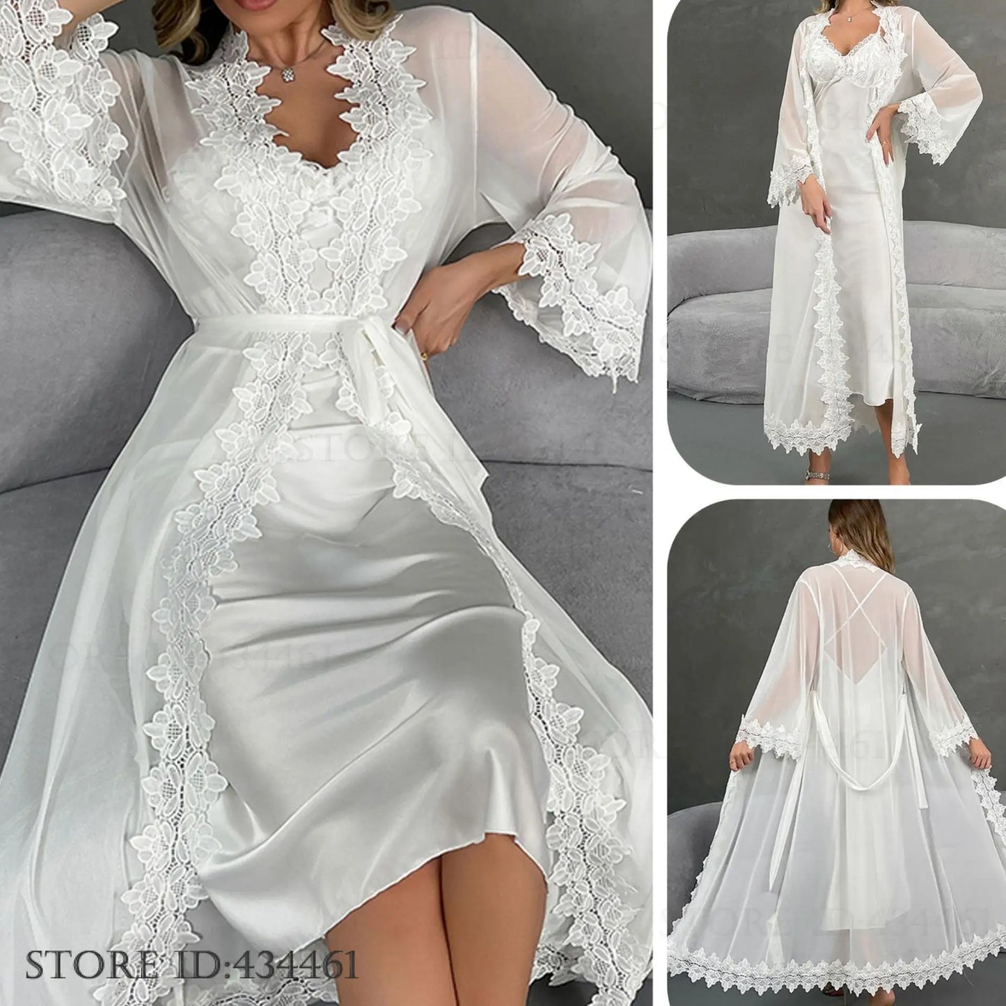 Ice Silk Lace Nightgown & Robe Set — Sexy Suspender Sleepwear