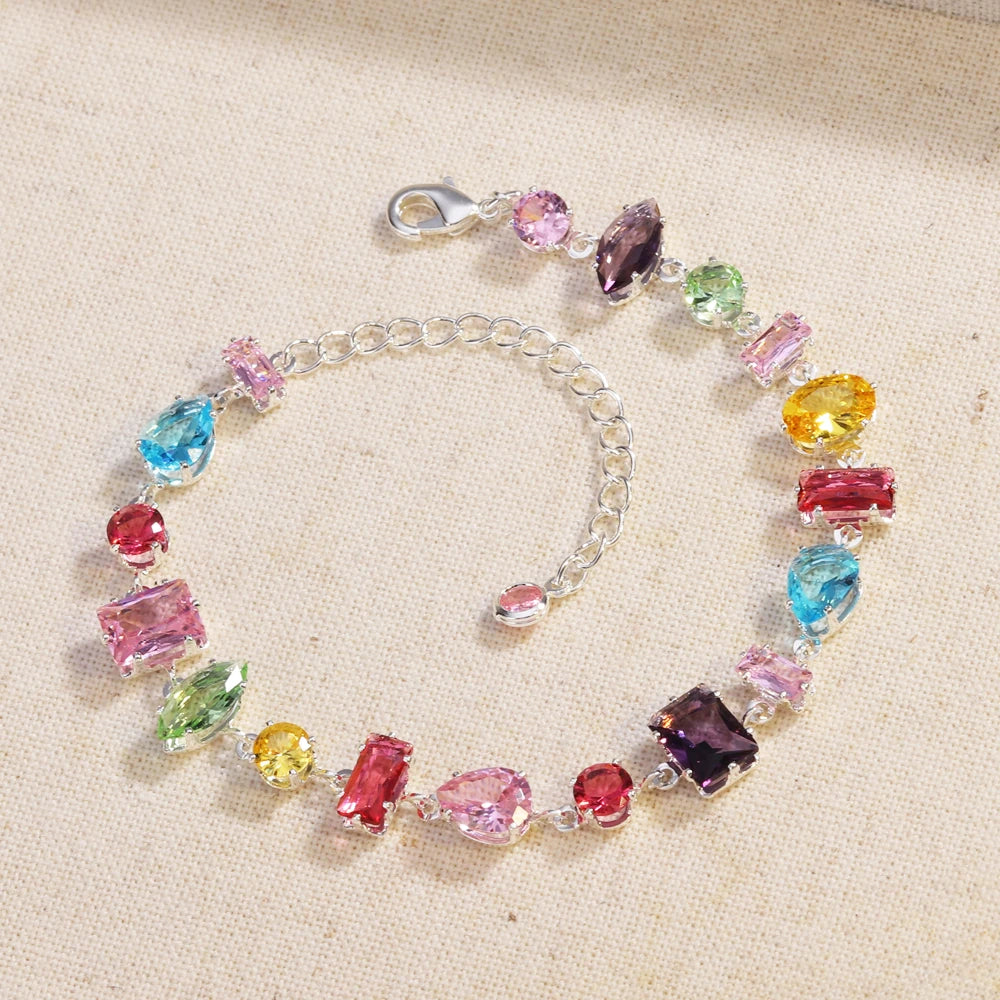 Brand 18K Gold Plated New Luxury Colourful Crystal Zircon Necklace For Women Fashion Party Jewelry Accessories Ladies Jewellery