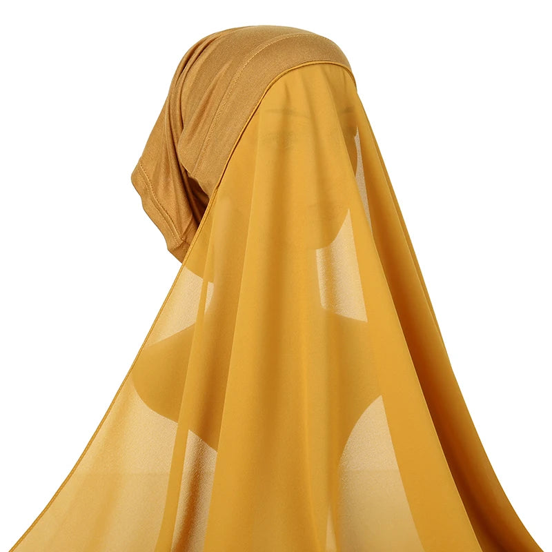 Instant Hijab with Tube Caps Women Premium Chiffon Hijab Muslim Soft Modal Cotton Open Caps Solid Colors Chiffon Shawl Turban