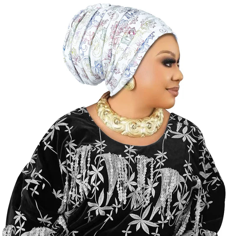 Glitter Full Body Pleated Turban Cap for Women 2025 Lady Head Wraps Muslim Headscarf Hat Turbante Mujer African Headpiece