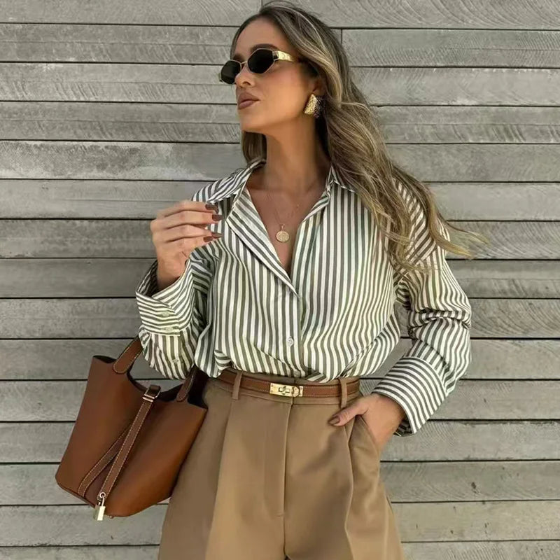 HXAO Woman 2025 Oversized Shirts & Blouses Spring Summer 2025 Woman Elegant Button Up Long Sleeve Blouses Fashion Plus Size Tops