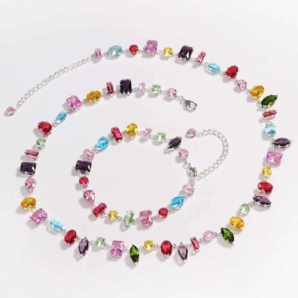Brand 18K Gold Plated New Luxury Colourful Crystal Zircon Necklace For Women Fashion Party Jewelry Accessories Ladies Jewellery