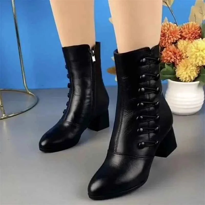 Women Boots  Autumn/Winter Fashion Cotton Shoes Plush Soft Bottom Waterproof Zipper Strap High Heel Women Boots Botas Mujer