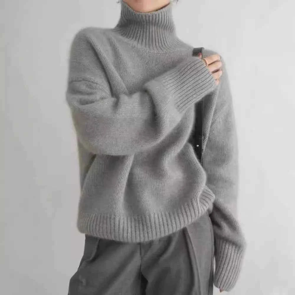 Autumn Winter Thick Loose Knitwear Sweater Tops Casual Turn Down Collar Long Lantern Sleeve Knitted Pullover Coats PYXA-dh70