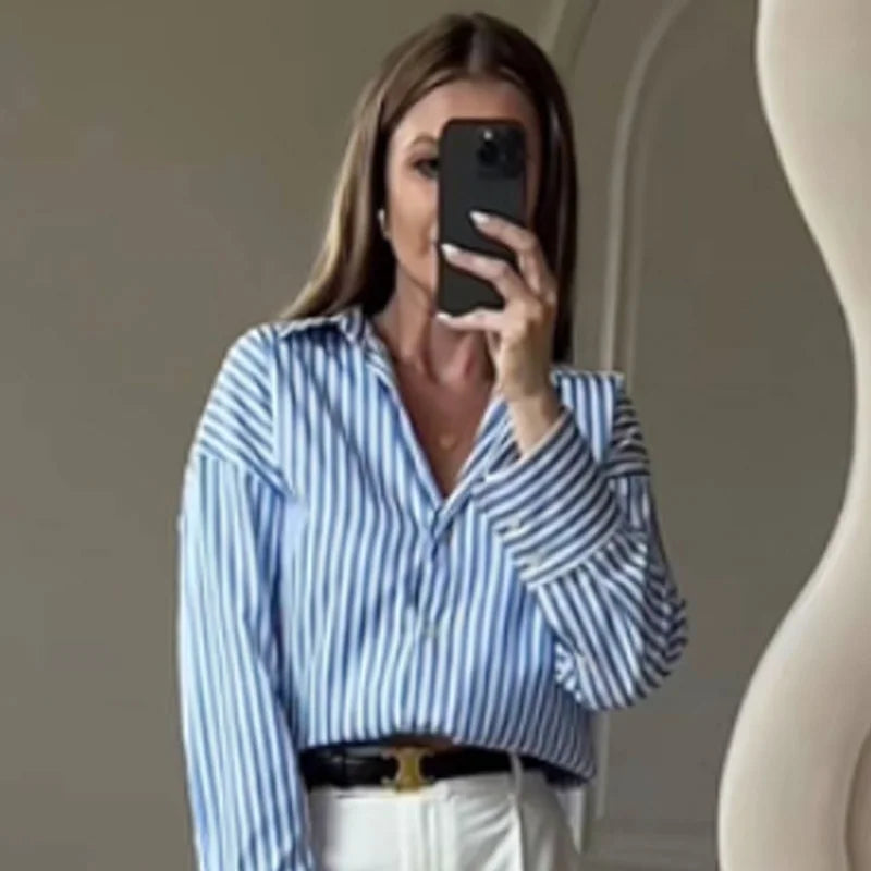 HXAO Woman 2025 Oversized Shirts & Blouses Spring Summer 2025 Woman Elegant Button Up Long Sleeve Blouses Fashion Plus Size Tops