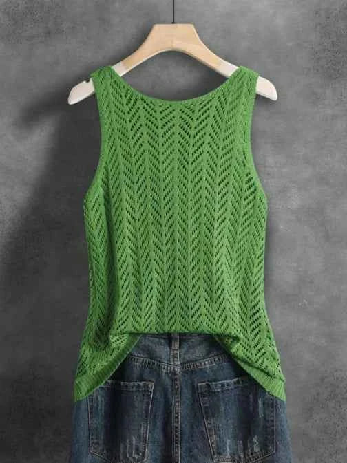 Ladies Elegant Solid Color Knitted Vest Summer Thin Layer Short Outerwear Tank Top Suitable for Denim Jeans