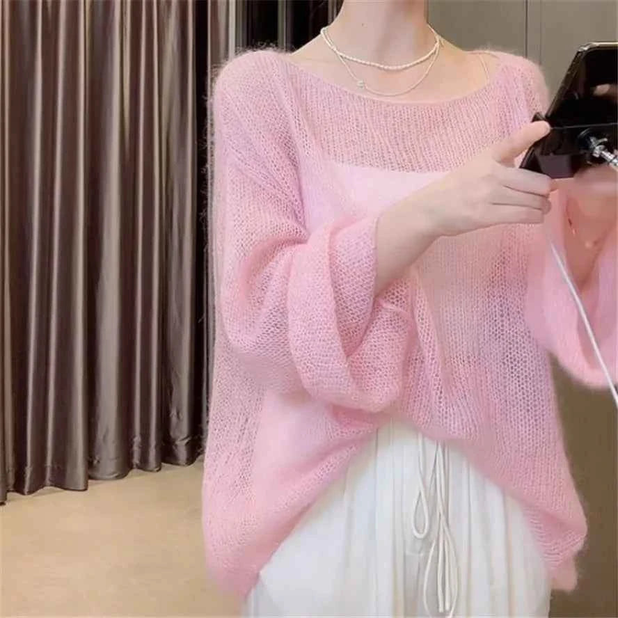 Korean Style Office Basic 2023 Pullovers Women Solid Summer Hollow Out Thin Fashion Loose Sun-proof Casual Cozy Popular Tops